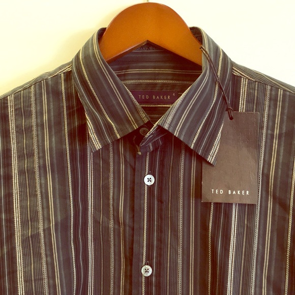 Ted Baker 4 Dress Shirt Gray, black tan pinstriped - Picture 3 of 6